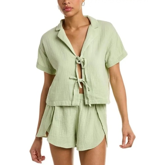 Madewell Other - Madewell Two Piece Set Lightestspun Tie-Front Cover-Up Crop Shirt and Shorts XXS